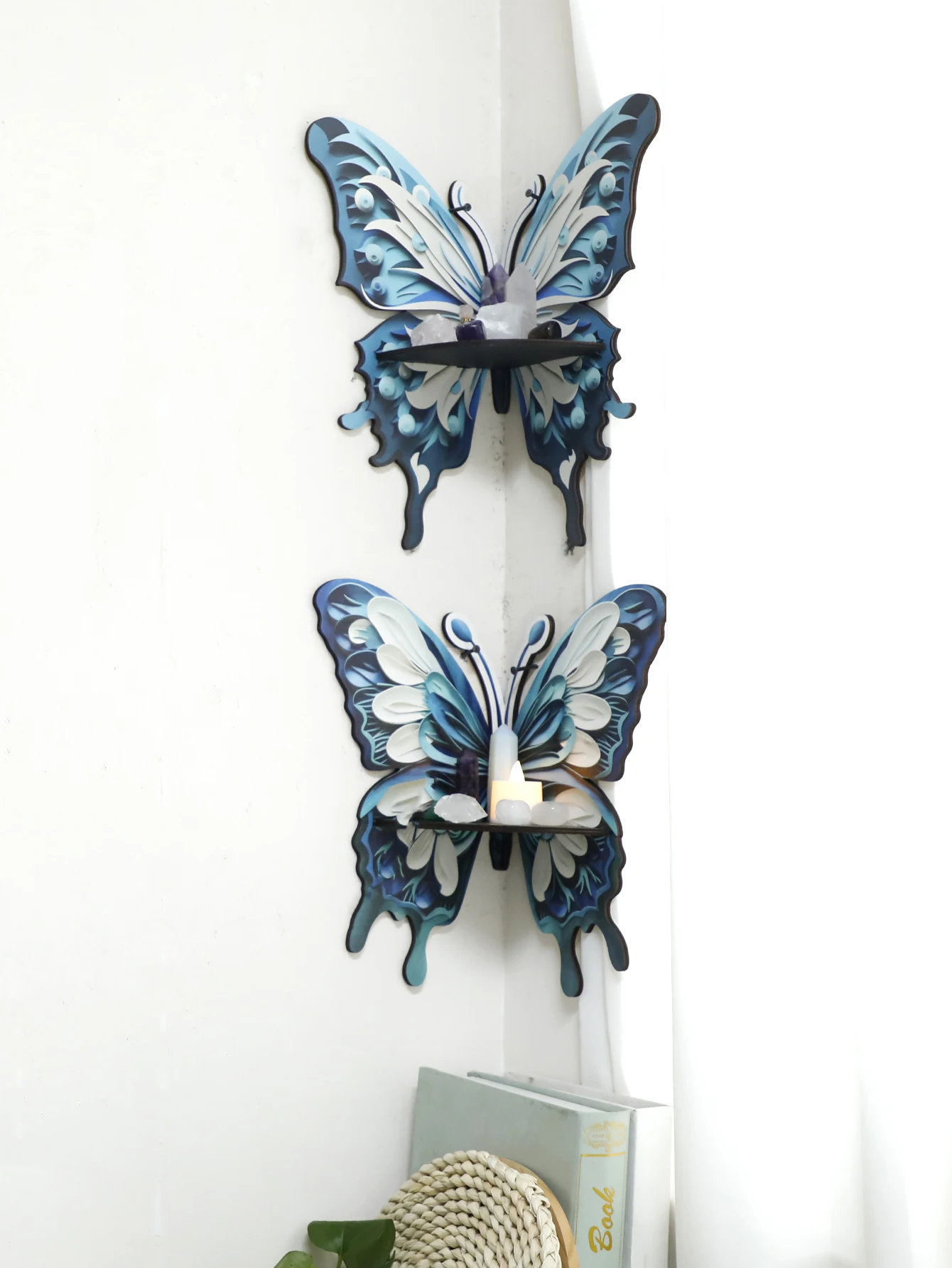 Home Essentials Bathroom Rack - Étagère murale flottante en cristal papillon